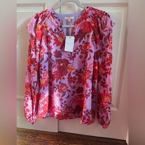 Skies Are Blue Floral Red and Purple Women's Top - NEW - Size M